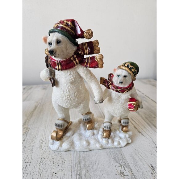 Polar bear skater skiers figurine statue large Xmas decor family - Picture 1 of 10